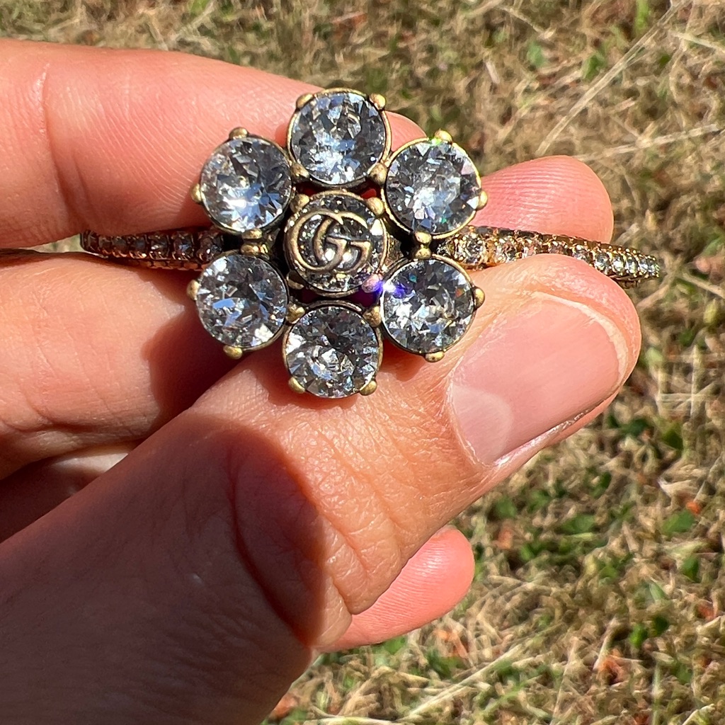 Authentic Gucci Gold-Tone Crystal Flower Bracelet